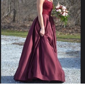 2 pc Beaded Prom Dance Spring Formal Dress Sz 2 Wine/Maroon Comfy w Pockets!